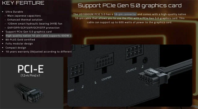 Thông tin về bộ nguồn Gigabyte UDM1000GM PG5 tương thích PCIe Gen5 Thông tin về bộ nguồn Gigabyte UDM1000GM PG5 tương thích PCIe Gen5