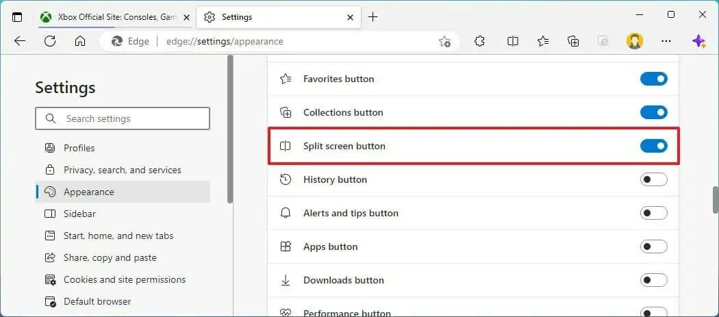 edge split screen button