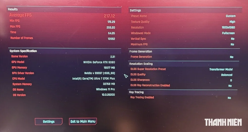 Điểm số bài kiểm tra hiệu năng Intel Core Ultra 200S Plus - Cyberpunk2077