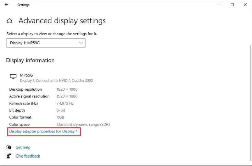 Advanced display để kiểm tra tần số quét